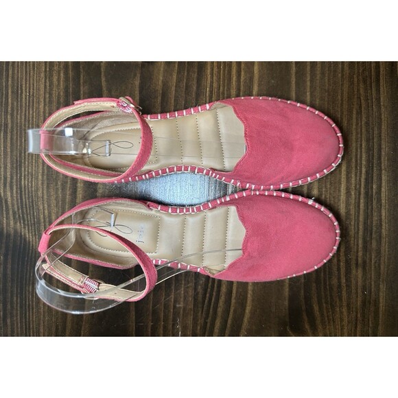 Joie Cruz Ankle Strap Espadrille Red Suede Platform Shoes Sandals Women's 9M - Picture 6 of 11